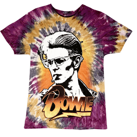 Get Down Art David Bowie Smokin' Tie-Dye T-Shirt front view on white background