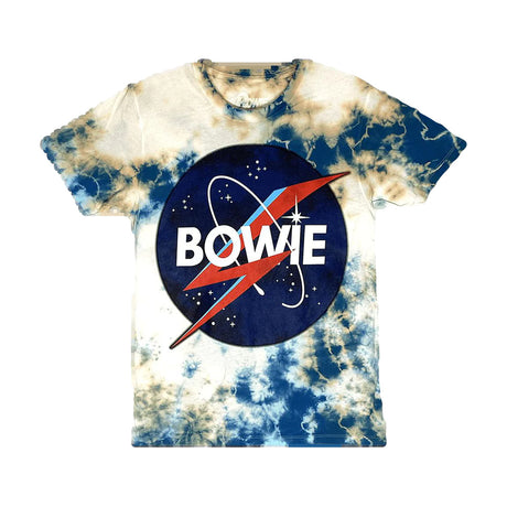 Get Down Art David Bowie Space Logo Tie-Dye T-Shirt, Front View on White Background