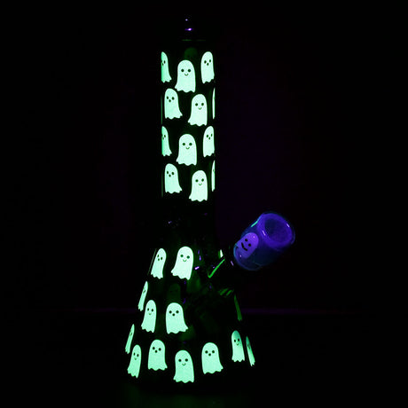 Ghostly Glow Beaker Water Pipe with Glowing Ghosts Design, 10-inch Height, Front View
