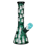 Ghostly Glow Beaker Water Pipe by Ghost, 10" height, Teal accents, Glow in the Dark, Front View
