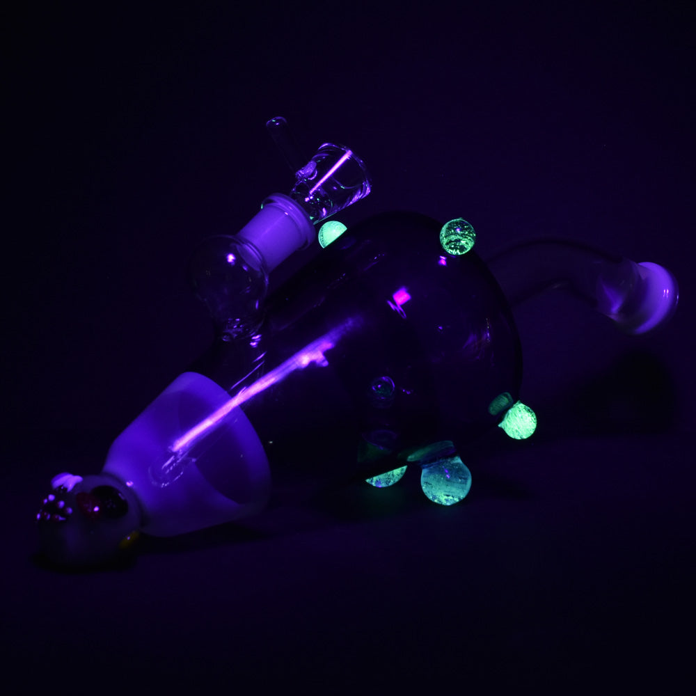 Ghoulish Glow in the Dark Lazy Glass Water Pipe - 10" Borosilicate Glass Bong in Dark Setting