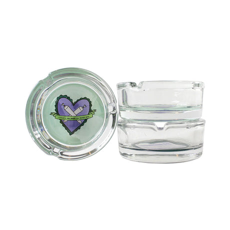 Ugly House Giddy Glass Ashtray with Blunt A Day design, 3" size, 6pc display, clear and purple, front view