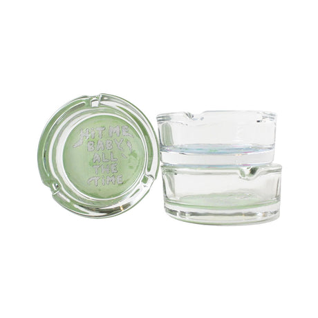 Giddy Glass 'Hit Me Baby' Borosilicate Ashtray Duo, 3-inch, Front View on Seamless White