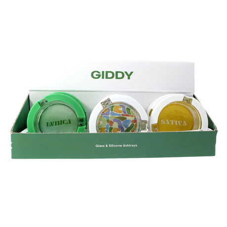 Giddy Glass & Silicone Ashtray Display with Sativa Design, 3" Size, Front View