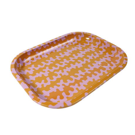 Giddy Glass Squiggles Rolling Tray, Small Metal 7.2" x 5.6", Top View on White Background