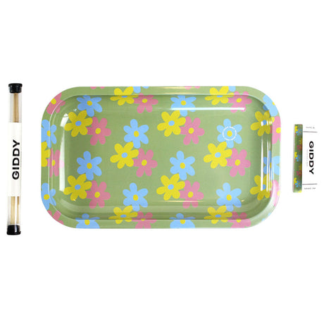 Giddy 10" x 6" Rolling Tray Bundle with Floral Design and Plant-Based Materials, Top View
