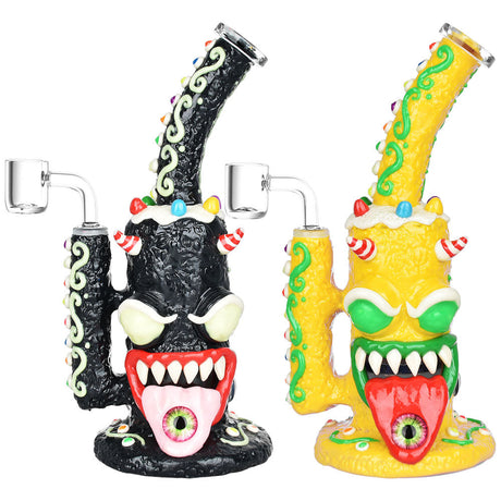 Gingerbread Monster Dab Rig duo, 9.75-inch, 14mm, UV Reactive, Borosilicate Glass, front view