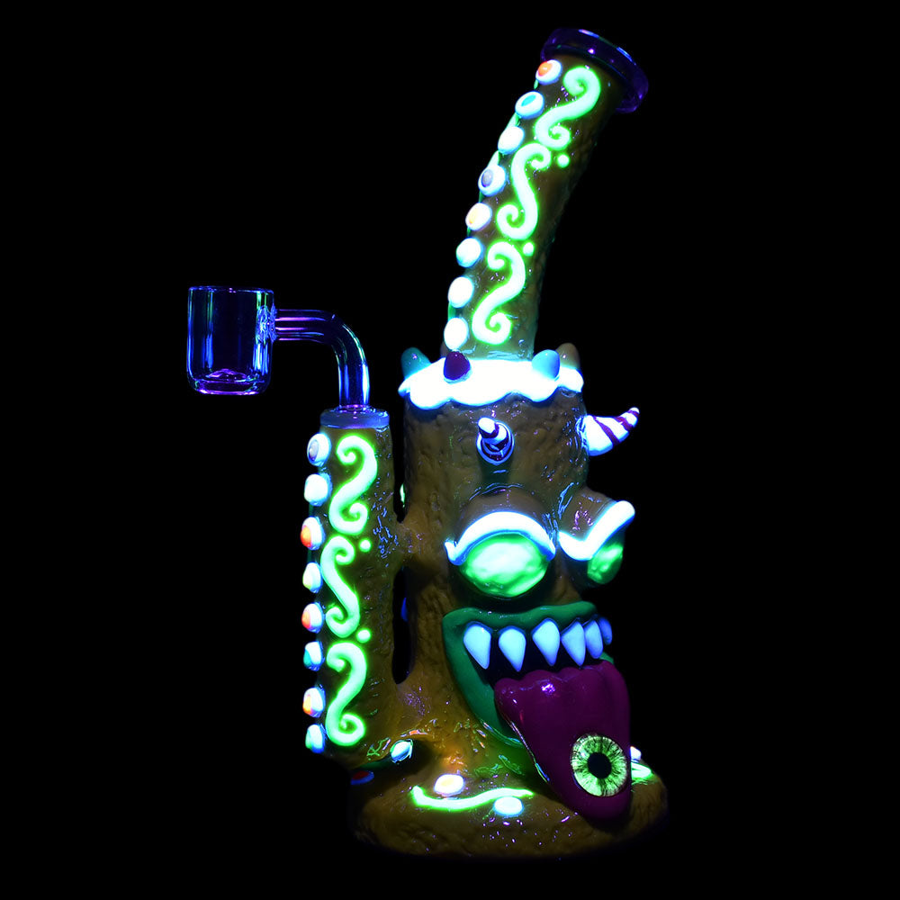 Gingerbread Monster Dab Rig - 9.75-inch UV Reactive with Borosilicate Glass, Front View