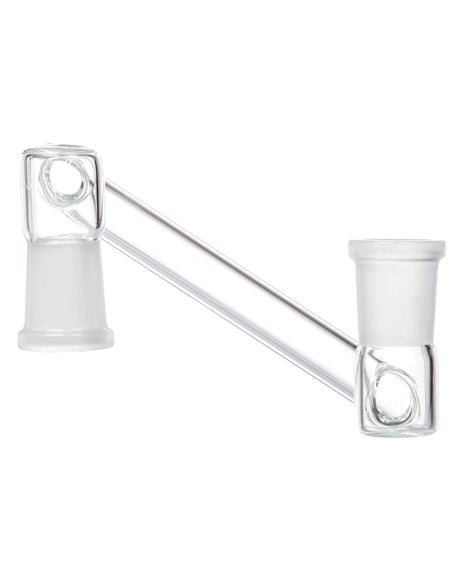 Clear borosilicate glass dropdown adapter for bongs, side view, 4" length, various joint sizes