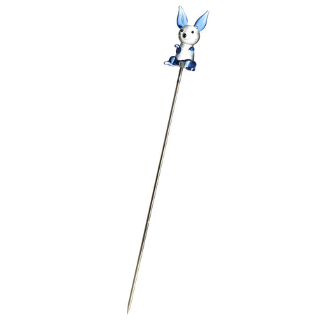 5" Glass Hairpin with Blue Bunny Design, Durable Borosilicate, for Dab Rigs - Front View