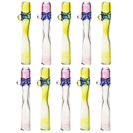 Set of 10 Silver Gold Fume Glass One Hitters with Marble Design, 3.5" Hand Pipes, Top View