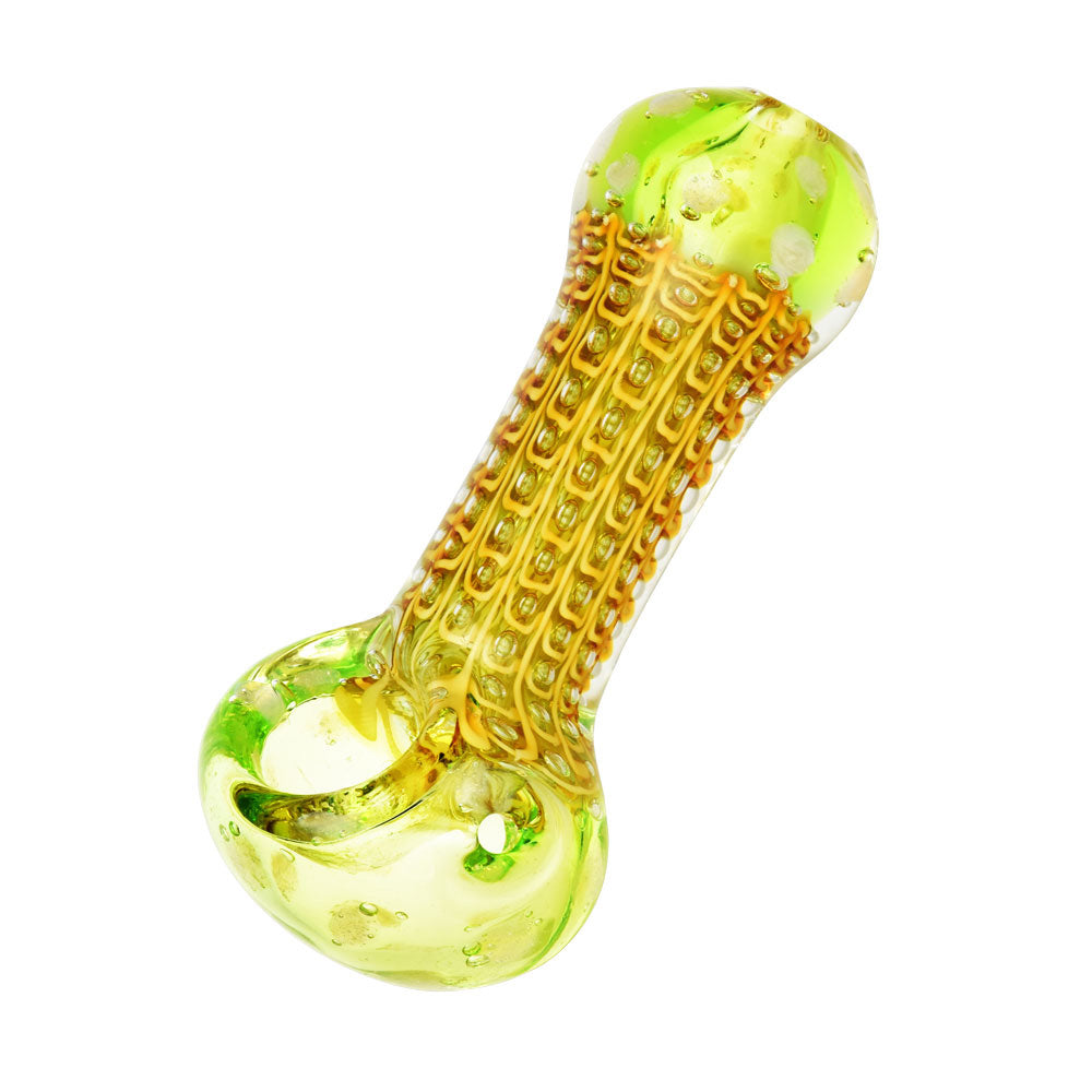 Borosilicate Glass Spoon Pipe with Honey Bubble Design and Fumed Dots, Heavy Wall, 3.5" Length