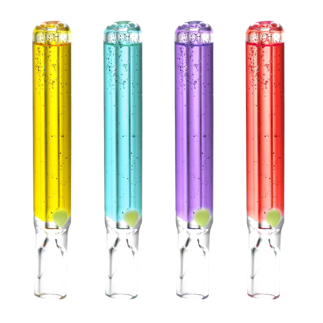 Assorted color Glass Taster Bats with Freezable Glycerin, front view on white background