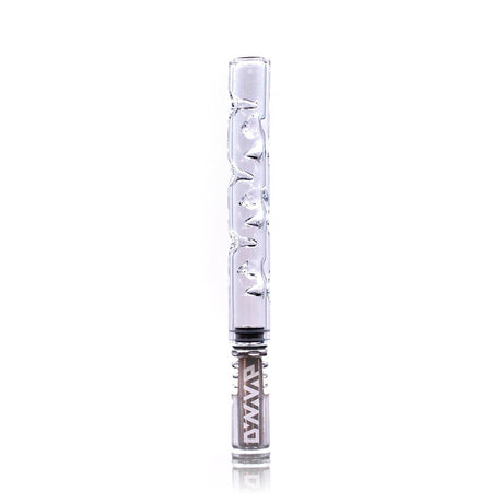 Glass XL Cooling Stem for DynaVap, clear with spiral design, front view on white background