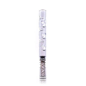 Glass XL Cooling Stem for DynaVap, clear with spiral design, front view on white background