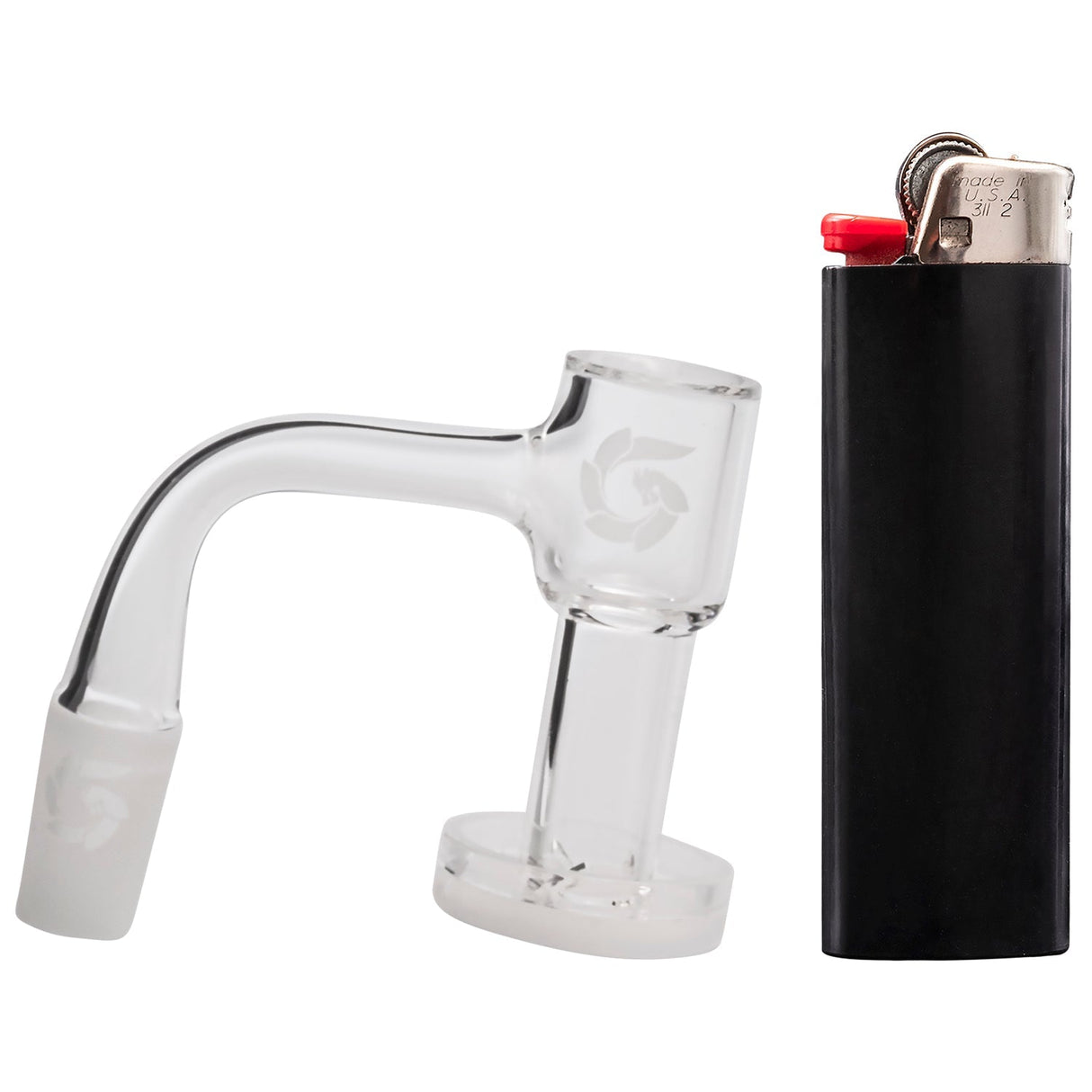 Glasshouse Opaque Base Terp Vacuum Banger with Cyclone Percolator beside a Lighter