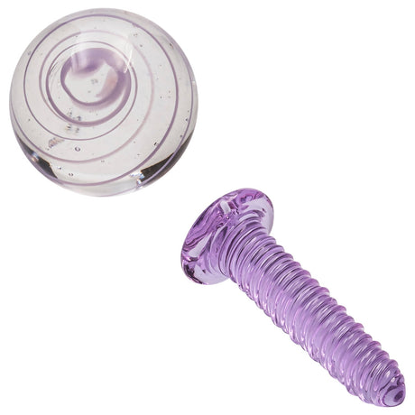 Glasshouse Purple Terp Kit with borosilicate glass carb cap and dabber, top view on white