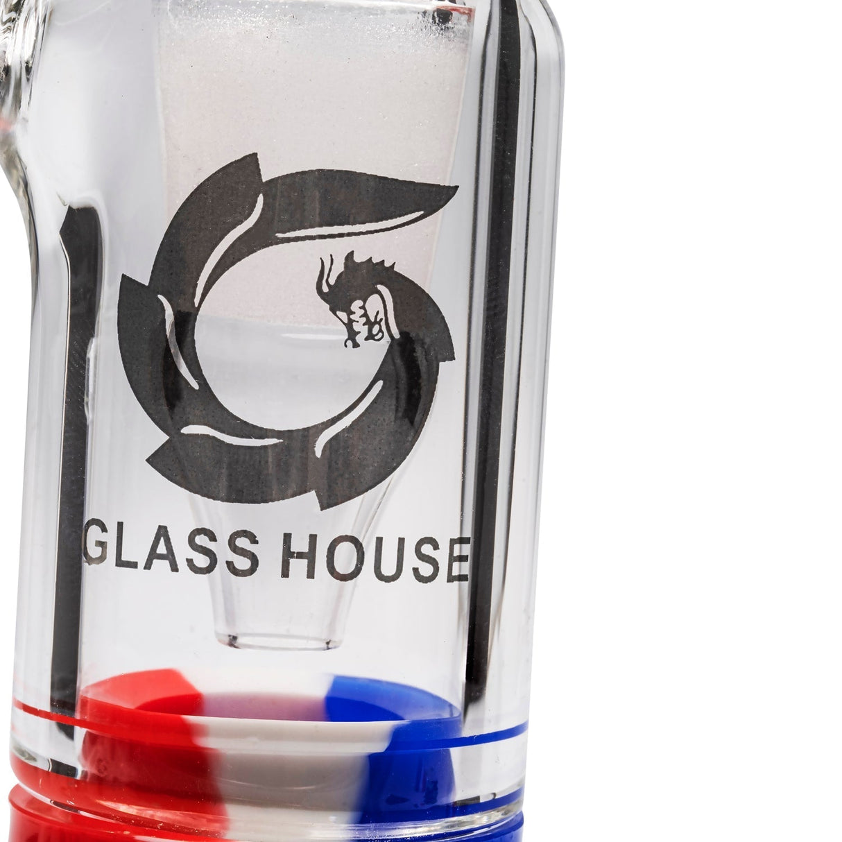 Glasshouse Quartz Reclaim Kit close-up with logo and 2 silicone dishes in red and blue