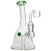 Glassic Bell Rig with green marble, clear borosilicate glass, side view on white background