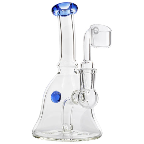 Glassic Bell Rig with Sapphire Blue Marble and Accents, Compact Dab Rig on White Background