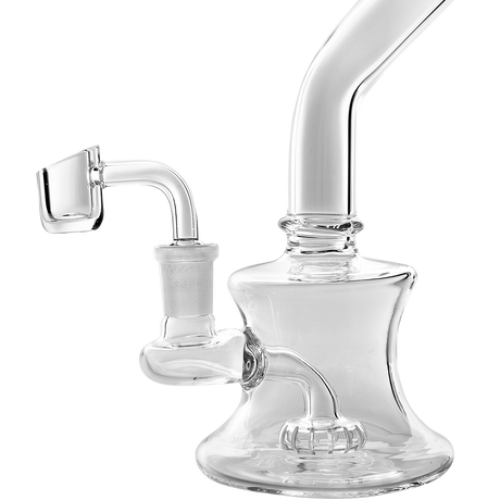 Glassic Bent Neck Travel Size Rig with Banger, Clear Borosilicate Glass, Side View