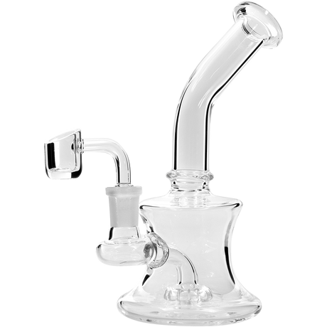 Glassic Bent Neck Travel Size Rig with Quartz Banger, Clear Borosilicate Glass, 7.5" Side View