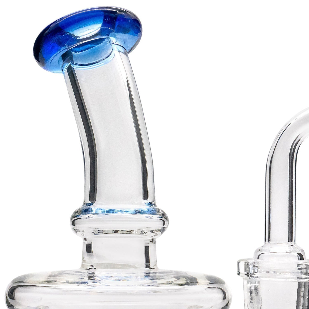 Glassic Compact Barrel Banger Hanger Rig with blue accents, side view, for concentrates