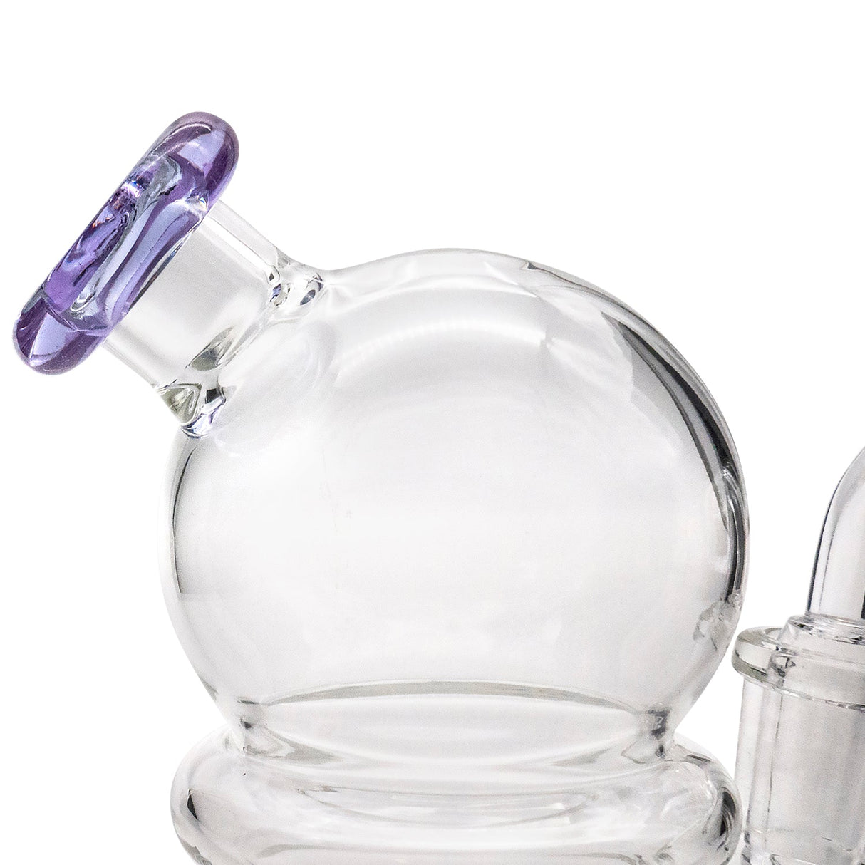 Glassic Compact Globe Banger Hanger Dab Rig, clear borosilicate glass, side view with purple accents