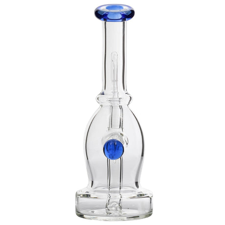 Glassic Curved Dab Rig with Blue Accents, Banger Hanger Design, Front View on White Background