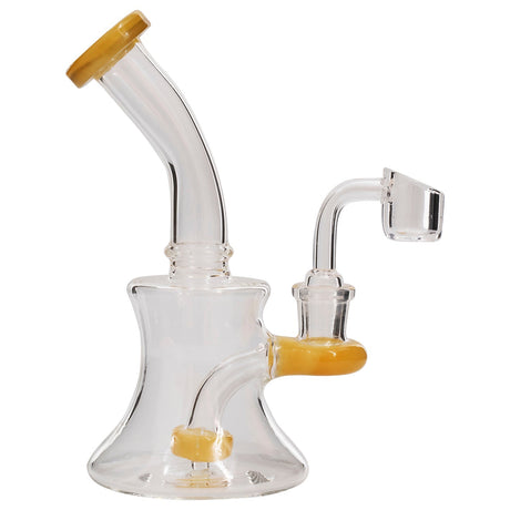 Glassic Hourglass Dab Rig with Caramel Accents and Quartz Banger, 7" Height, Side View