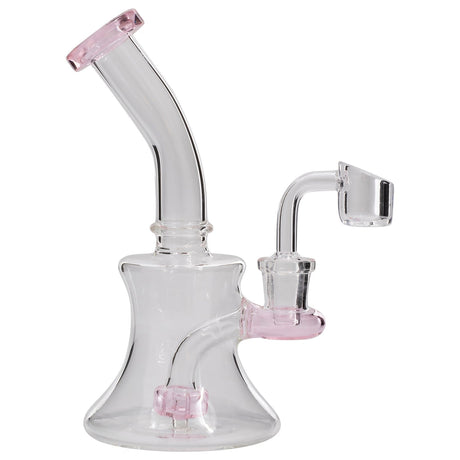 Glassic Hourglass Dab Rig with Pink Accents and Quartz Banger - Side View