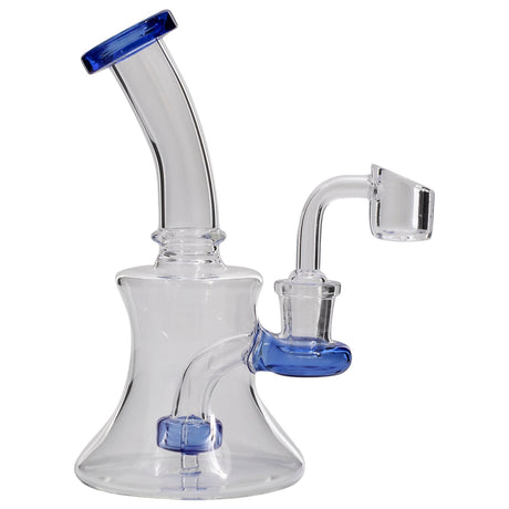 Glassic Hourglass Dab Rig with Sapphire Accents and Quartz Banger, 7" Height