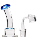 Glassic Stacked-Cake Dab Rig with blue accents and 90-degree banger, compact design, side view