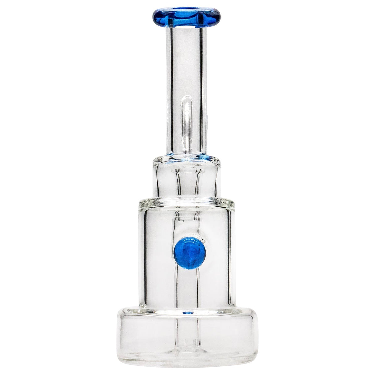 Glassic Stacked-Cake Dab Rig with blue accents and 90-degree banger hanger, front view