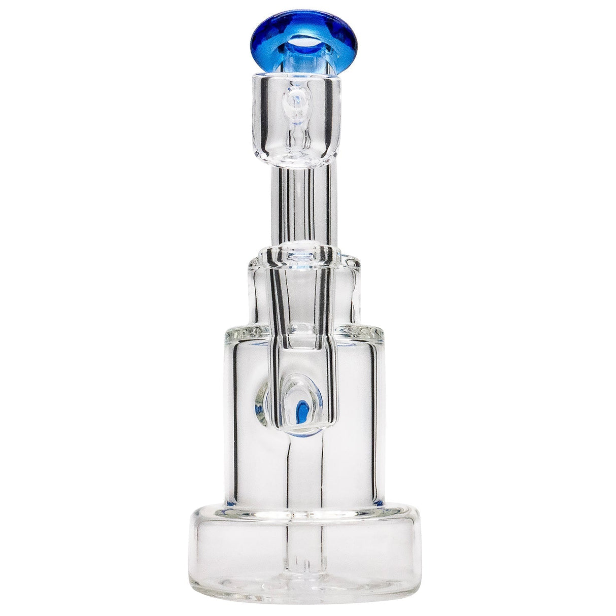 Glassic Stacked-Cake Dab Rig with Blue Accents, 90 Degree Joint, Front View on White