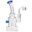 Glassic Stacked-Cake Dab Rig with blue accents and 90-degree banger hanger, front view on white background