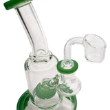 Glassic's "Spritz" 6.5" Dab Rig angled view showing color shower-head perc and banger