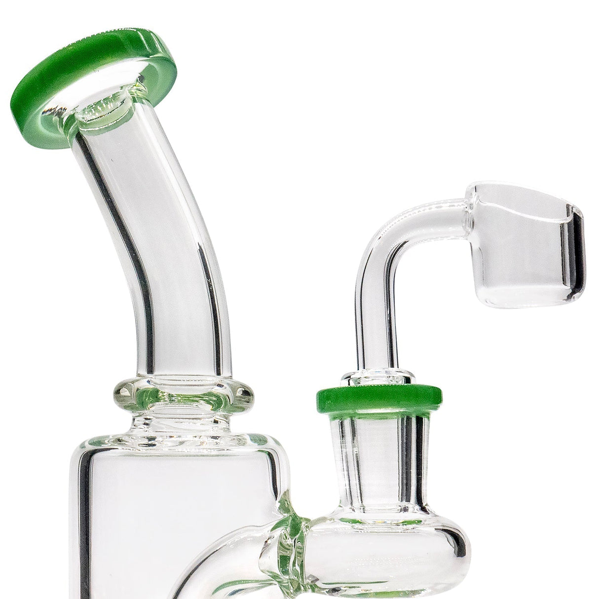 Glassic's "Spritz" 6.5" Dab Rig with Green Shower-head Perc and Banger Close-up