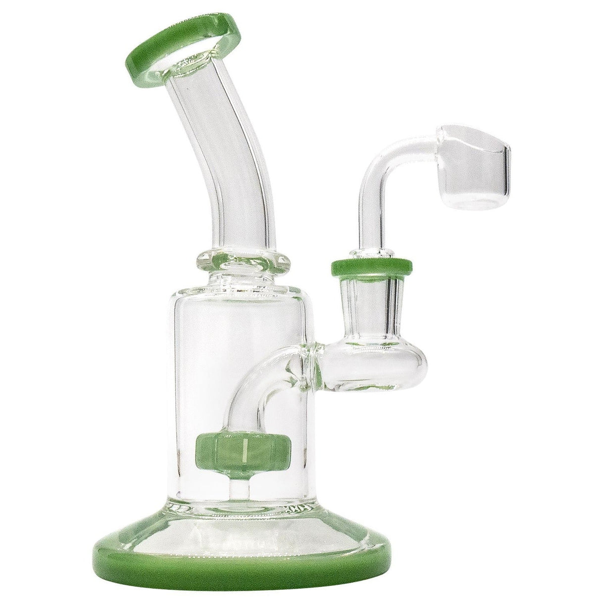 Glassic's 'Spritz' 6.5" Dab Rig with Green Shower-head Perc, 90 Degree Joint, Front View