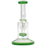Glassic's "Spritz" 6.5" Dab Rig with green shower-head perc, front view on white background