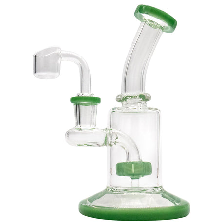 Glassic's "Spritz" 6.5" Dab Rig with green shower-head perc, 90-degree joint, and banger