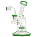 Glassic's "Spritz" 6.5" Dab Rig with Green Shower-head Perc, Front View on White