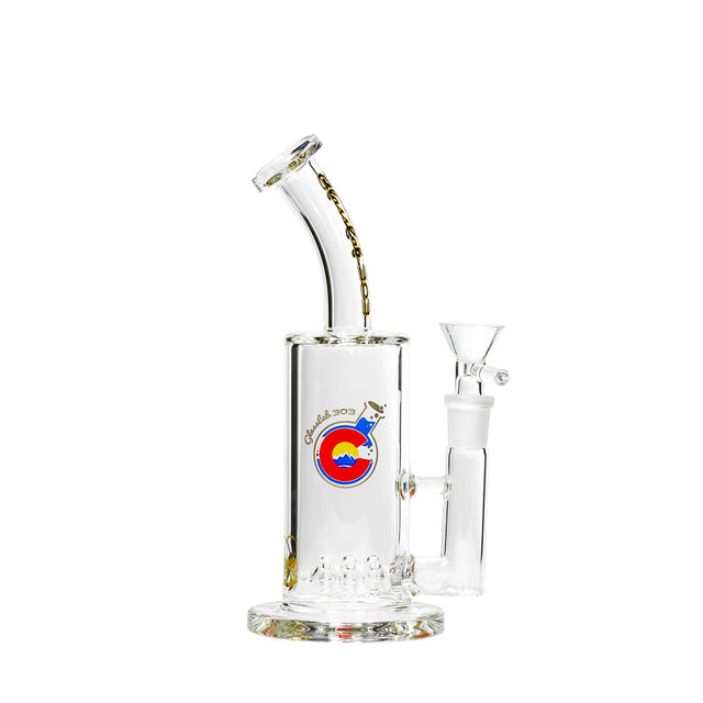 GlassLab 303 Clear Banger Hanger Dab Rig with 3-Wheel Percolator, Front View on White