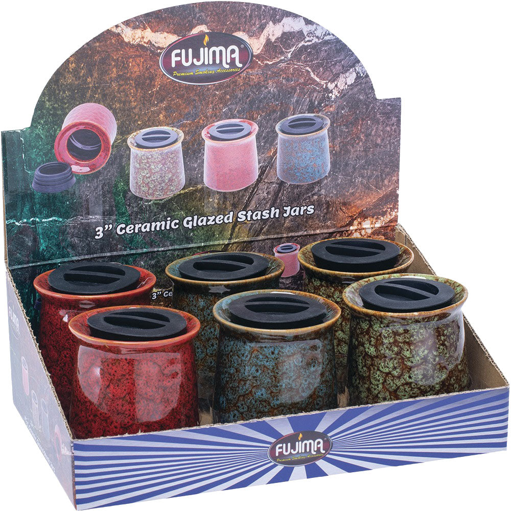Fujima Glazed Ceramic Stash Jars in Assorted Colors Displayed in 6pc Set