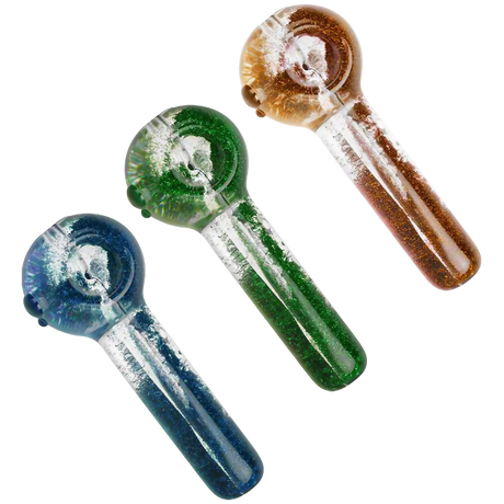 Assorted Glitter Spoon Liquid Hand Pipes for Dry Herbs, Borosilicate Glass, Top View