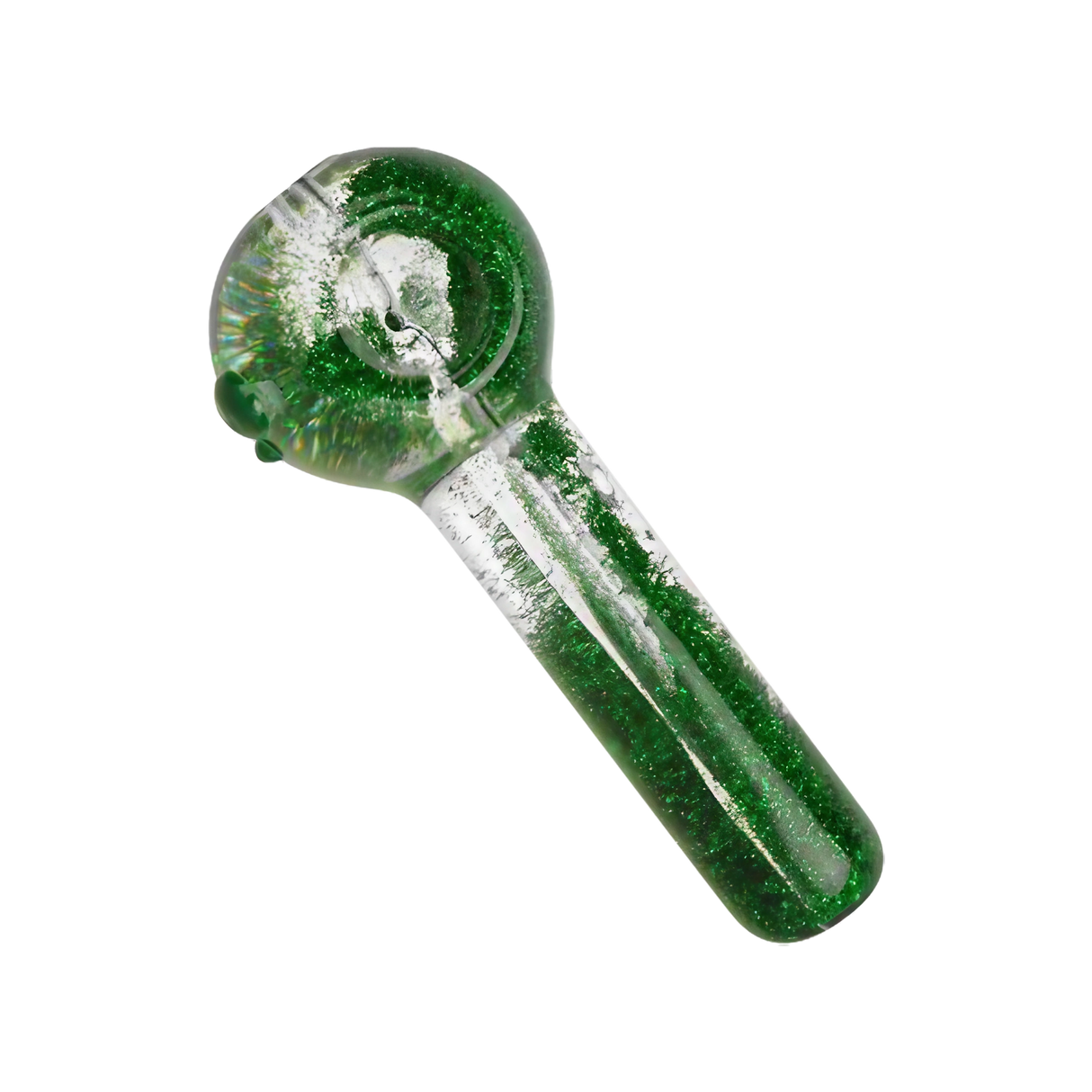 Glitter Spoon Liquid Hand Pipe, 5" Borosilicate Glass, for Dry Herbs, Top View