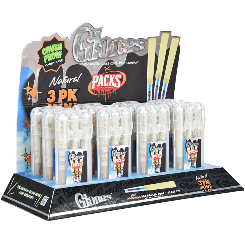 Glones x Packs Natural Pre-Rolled Cones + Glass Tips| 12pk Display