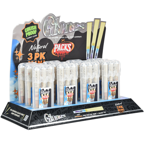 Glones x Packs Natural Pre-Rolled Cones + Glass Tips| 12pk Display