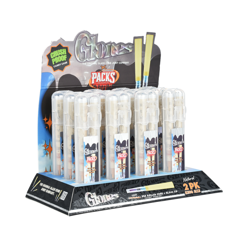 Glones x Packs Natural Pre-Rolled Cones + Glass Tips| 12pk Display