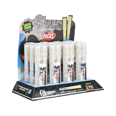 Glones x Packs Natural Pre-Rolled Cones + Glass Tips| 12pk Display